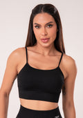 Top Fitness Feminino Preto Canelado Com Bojo E Alças Reguláveis Seamless+ Dlk