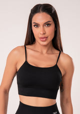 Top Fitness Feminino Preto Canelado Com Bojo E Alças Reguláveis Seamless+ Dlk
