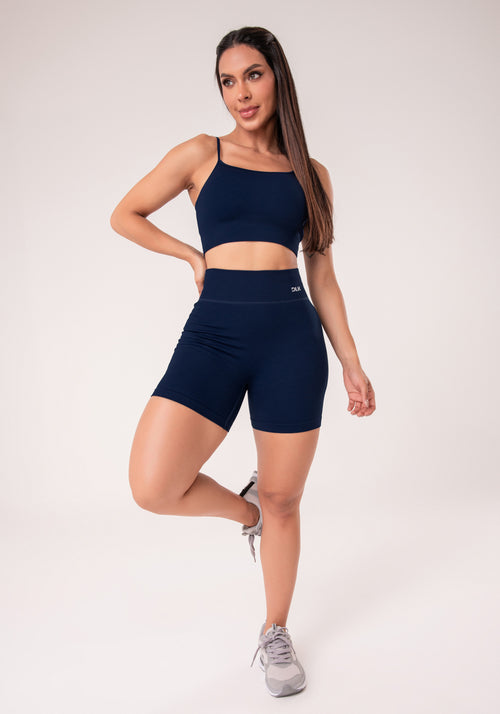 Bermuda Fitness Feminina Azul Marinho Canelada Com Cós Alto Seamless+ Dlk