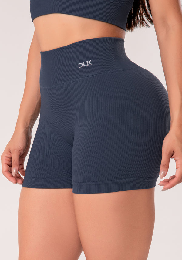 Short Fitness Feminino Cinza Chumbo Canelado Com Cós Alto Seamless+ Dlk