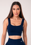 Top Fitness Feminino Azul Marinho Canelado Com Bojo Seamless+ Dlk
