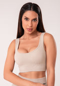 Top Fitness Feminino Areia Canelado com Bojo Seamless+ Dlk