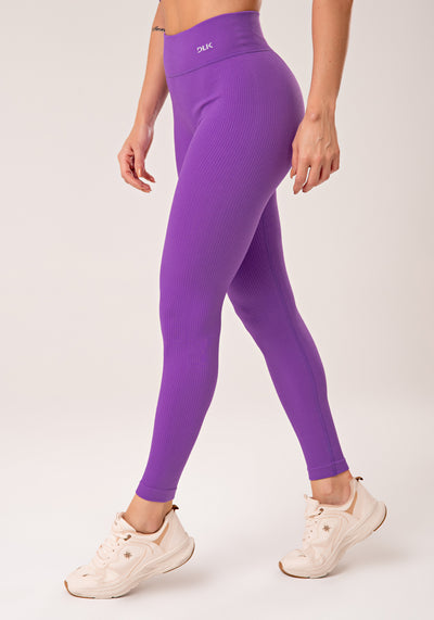 Legging Fitness Feminina Roxo Lavanda Canelada Com Cós Alto Seamless+ Dlk