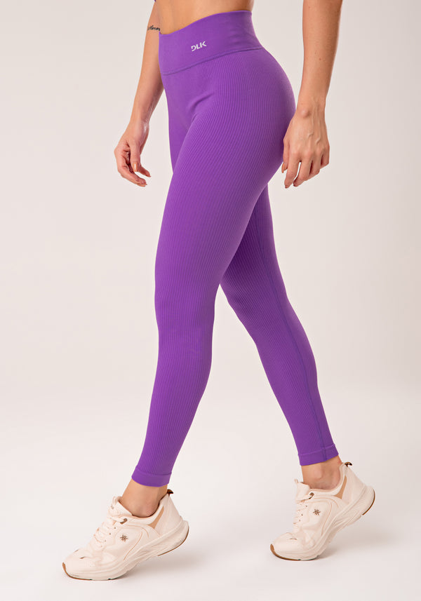 Legging Fitness Feminina Roxo Lavanda Canelada Com Cós Alto Seamless+ Dlk