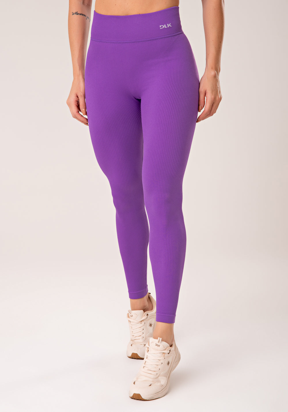 Legging Fitness Feminina Roxo Lavanda Canelada Com Cós Alto Seamless+ Dlk