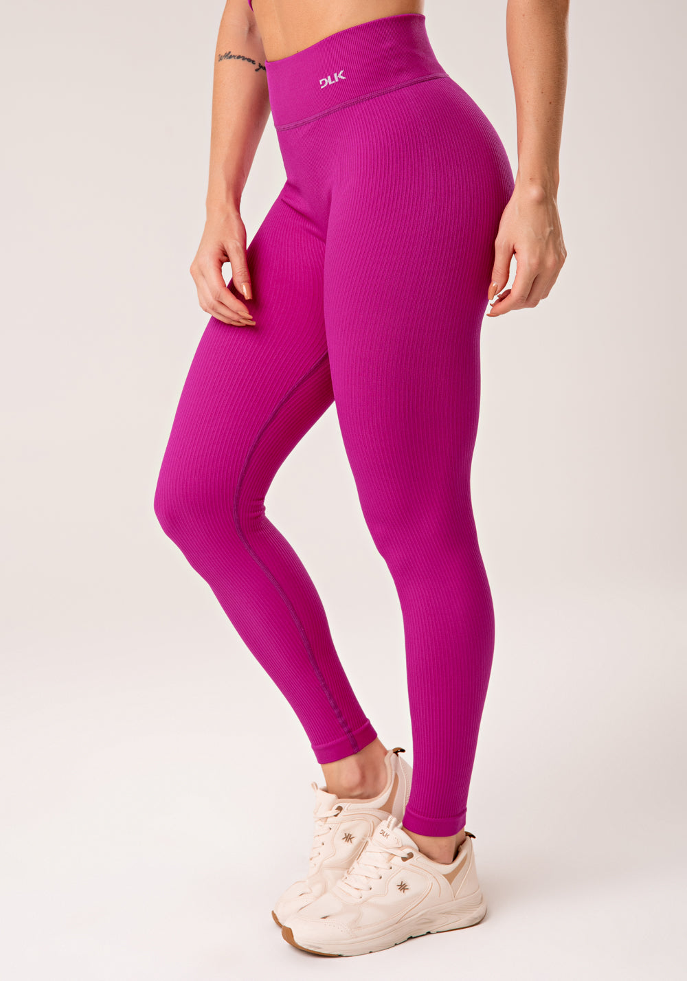 Legging Fitness Feminina Fúcsia Canelada Com Cós Alto Seamless+ Dlk