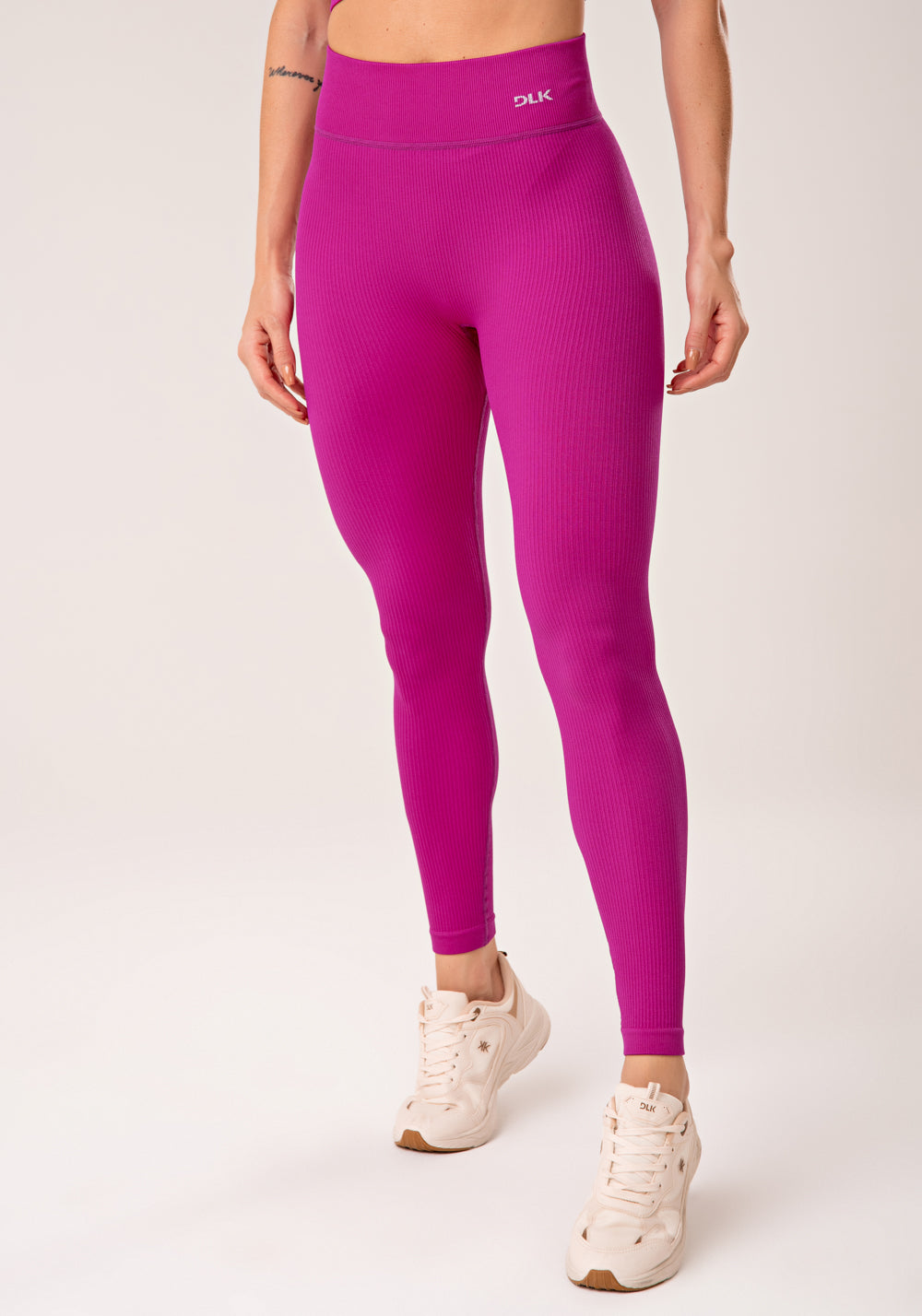 Legging Fitness Feminina Fúcsia Canelada Com Cós Alto Seamless+ Dlk