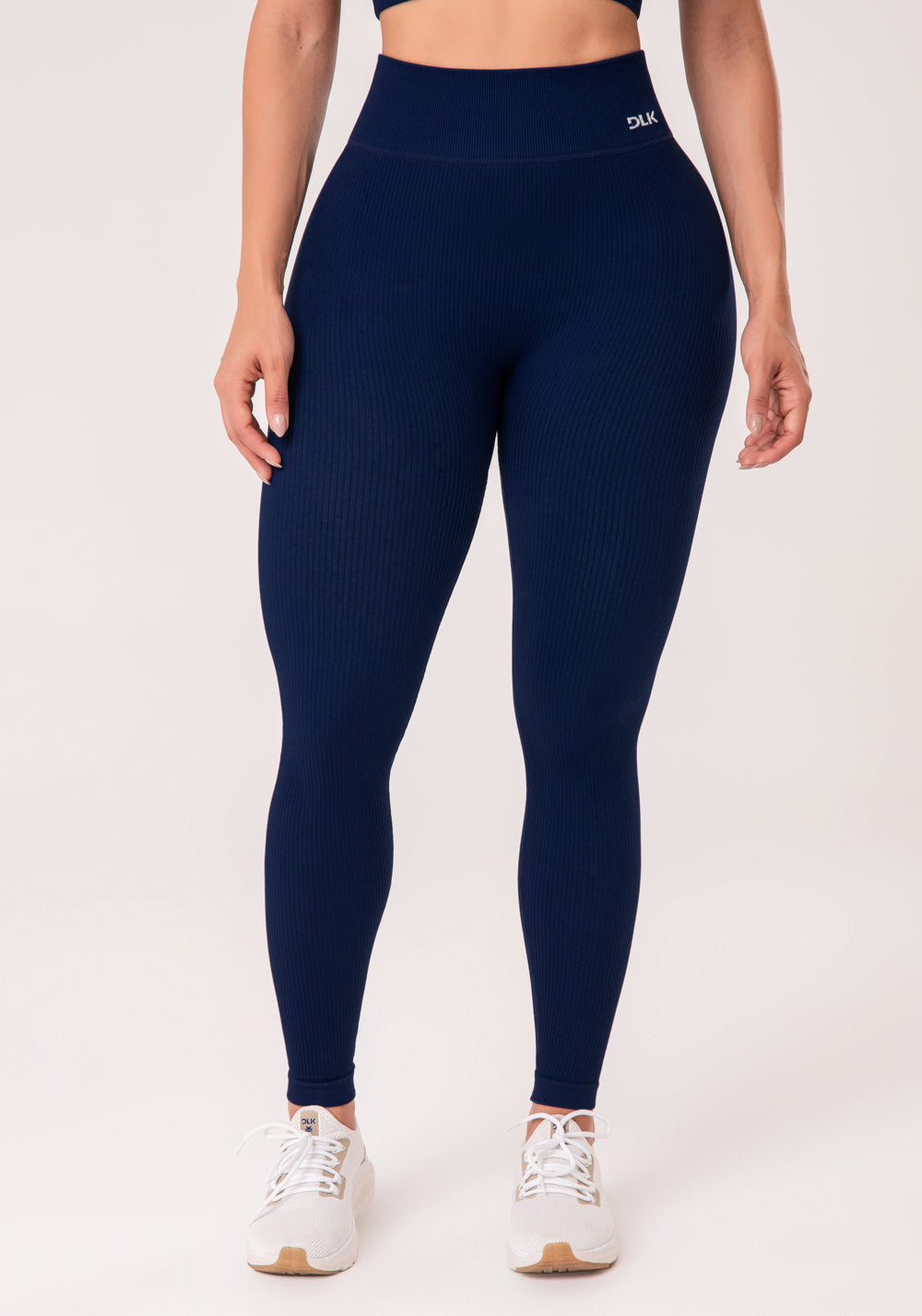 Legging Fitness Feminina Azul Marinho Canelada Com Cós Alto Seamless+ Dlk