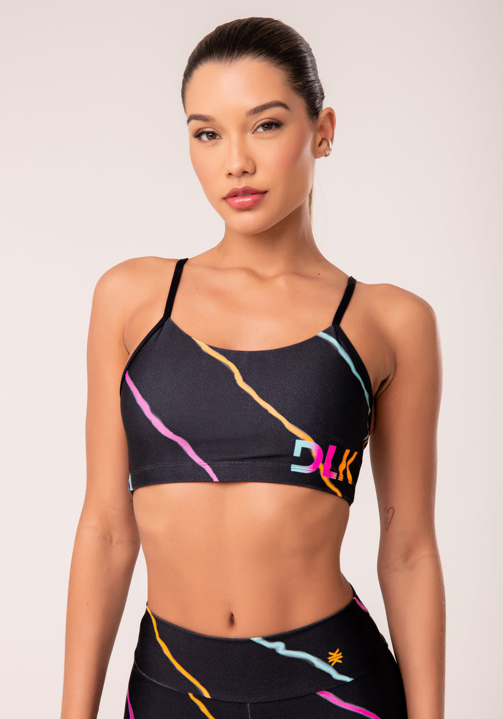 Top Fitness Feminino Com Bojo Estampado Neon Energetic Printed Dlk