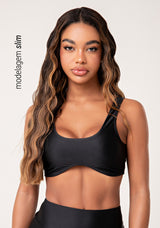 Top Fitness Feminino Preto Underboob Com Bojo Lush Dlk