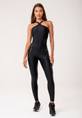 Macacão Fitness Feminino Preto Frente Única Com Recortes Lush Dlk