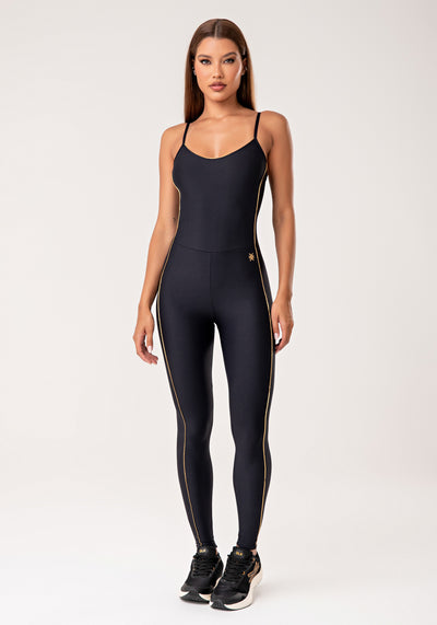 Macacão Fitness Feminino Preto com Detalhe em Lurex Lush Dlk