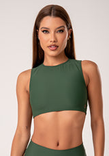Top Fitness Feminino Verde Com Costas Vazadas E Detalhe Em Lurex Lush Dlk