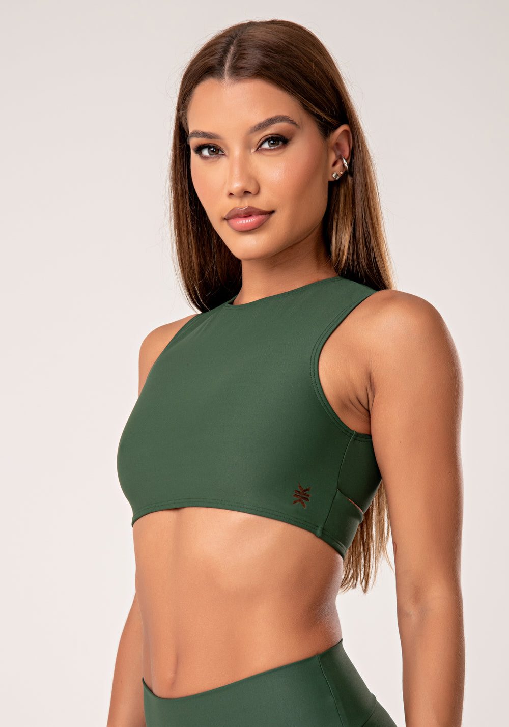 Top Fitness Feminino Verde Com Costas Vazadas E Detalhe Em Lurex Lush Dlk