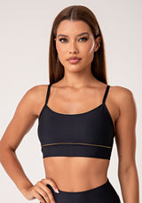 Top Fitness Feminino Preto Com Bojo E Detalhe Em Lurex Lush Dlk