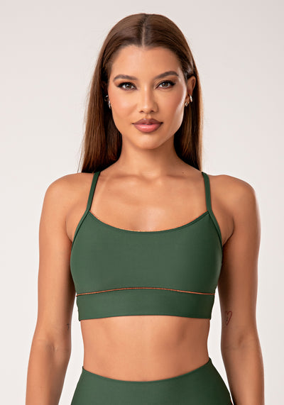 Top Fitness Feminino Verde Com Bojo E Detalhe Em Lurex Lush Dlk
