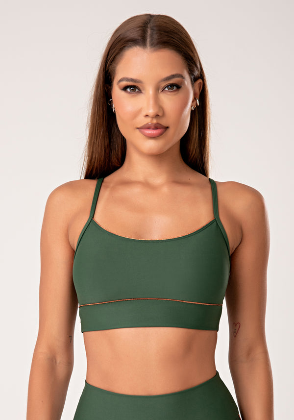 Top Fitness Feminino Verde Com Bojo E Detalhe Em Lurex Lush Dlk