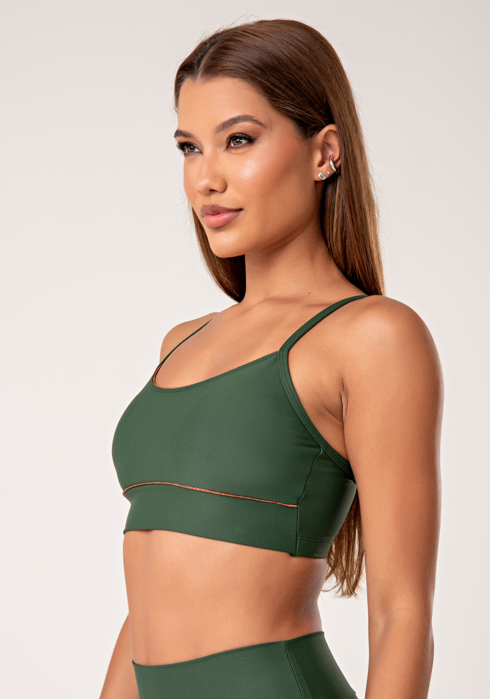 Top Fitness Feminino Verde Com Bojo E Detalhe Em Lurex Lush Dlk