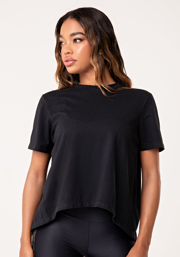 Blusa Feminina De Algodão Preto Com Abertura Nas Costas Lush Dlk