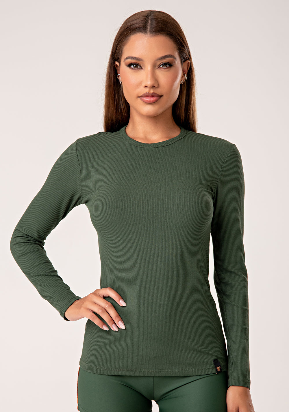 Blusa Feminina Manga Longa Verde Canelada Lush Dlk
