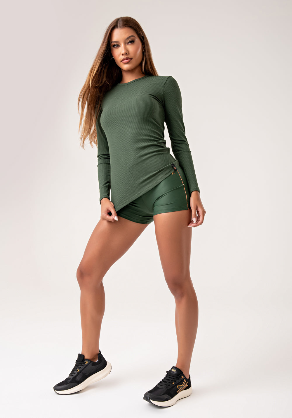 Blusa Feminina Manga Longa Verde Canelada Lush Dlk