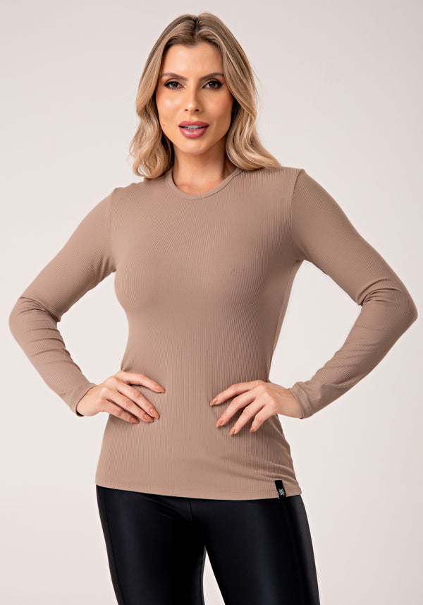 Blusa Feminina Manga Longa Nude Canelada Lush Dlk