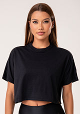 Cropped T-shirt Feminino De Algodão Preto Lush Dlk