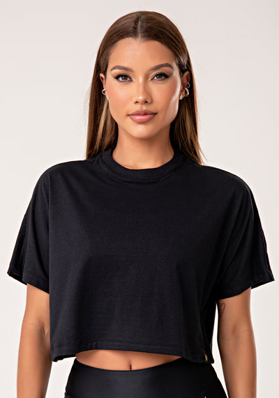 Cropped T-shirt Feminino De Algodão Preto Lush Dlk