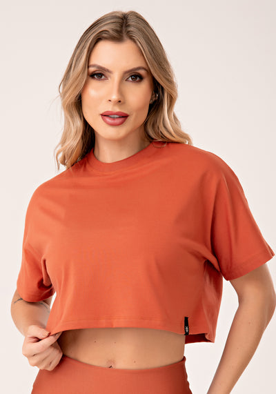 Cropped T-shirt Feminino de Algodão Terracota Lush Dlk