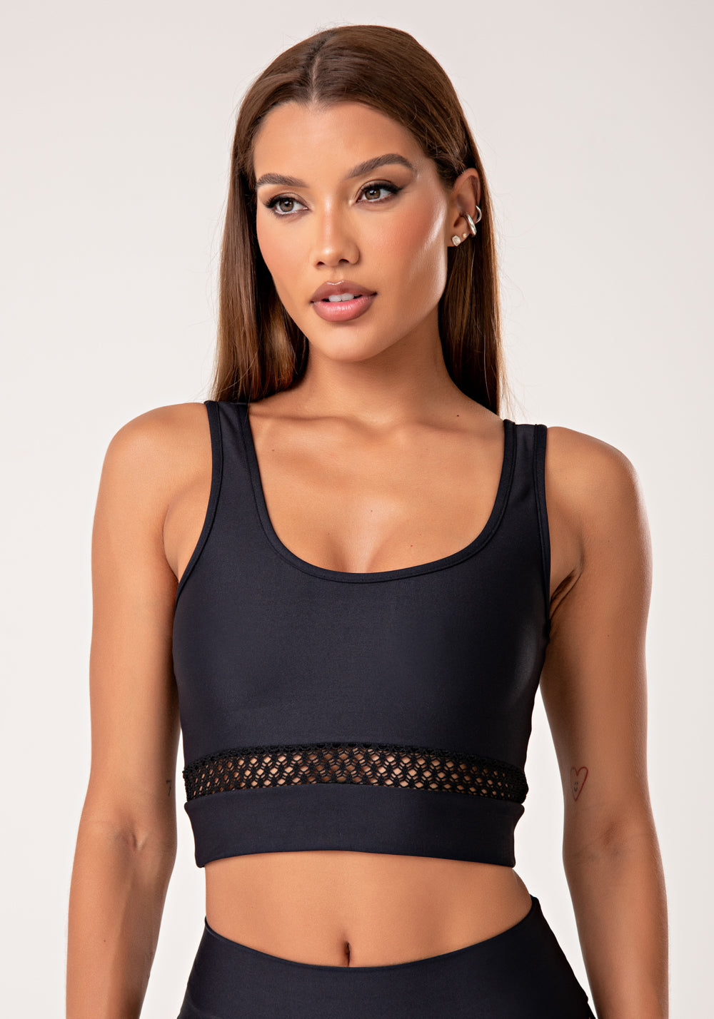 Top Fitness Feminino Preto Com Tela Lush Dlk