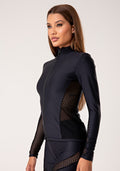 Casaco Feminino Preto Com Zíper E Detalhe Em Tela Lush Dlk