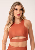 Top Fitness Feminino Terracota Cut-out com Detalhe Canelado Lush Dlk