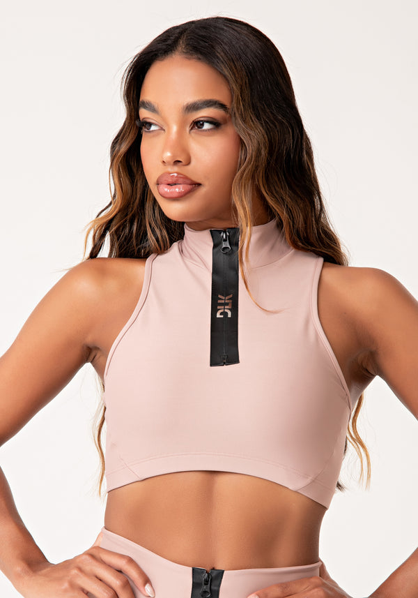 Top Fitness Feminino Nude Com Zíper Emborrachado Lush Dlk