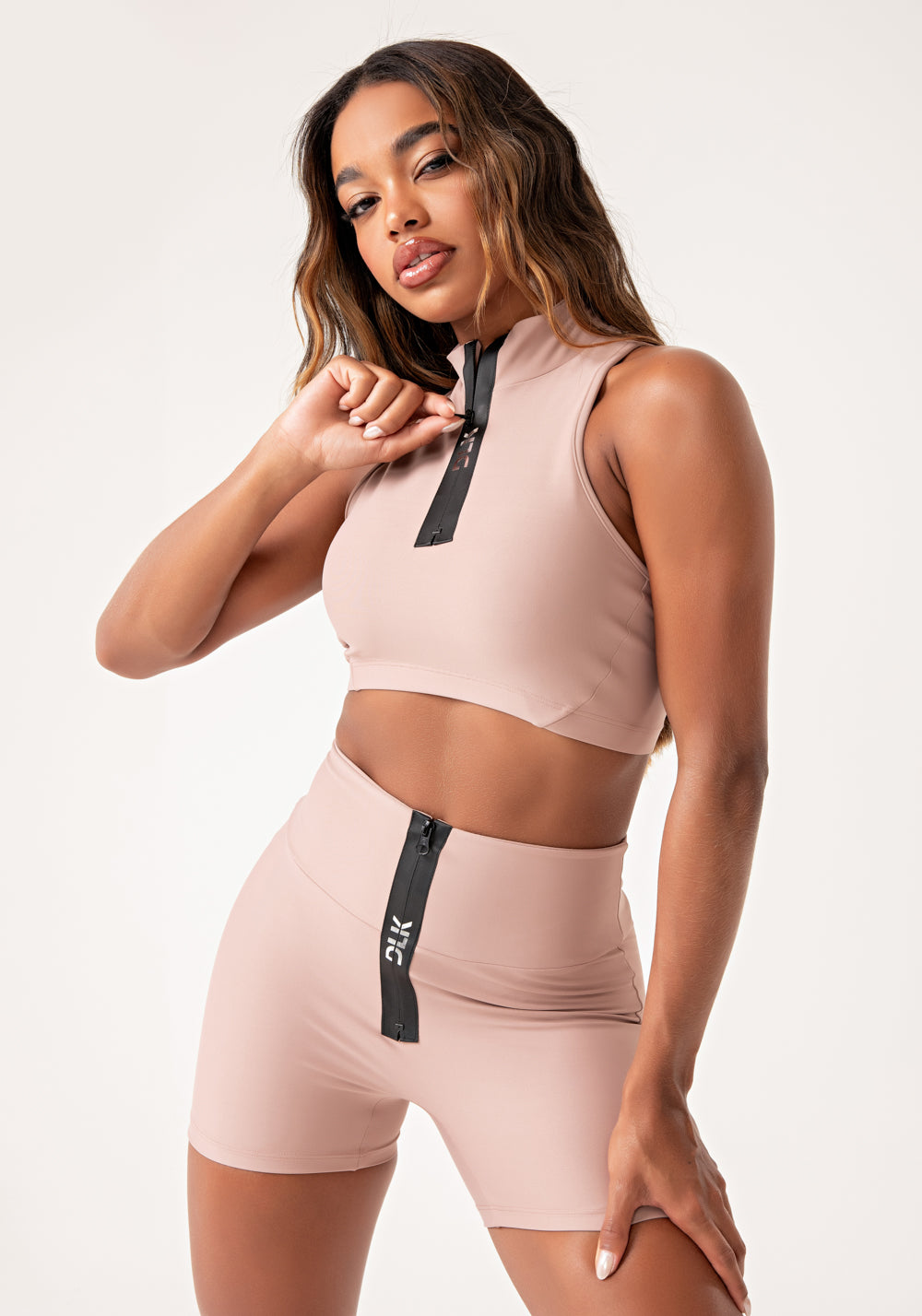 Top Fitness Feminino Nude Com Zíper Emborrachado Lush Dlk