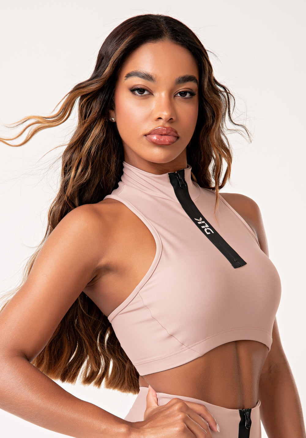 Top Fitness Feminino Nude Com Zíper Emborrachado Lush Dlk