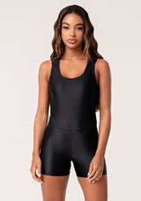Macaquinho Fitness Feminino Preto Com Alças Cruzadas De Elástico Lush Dlk