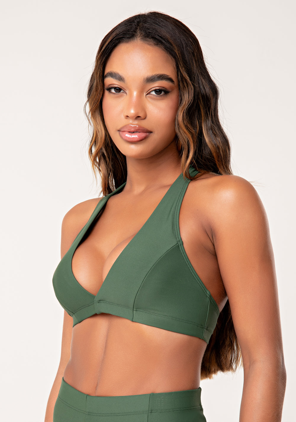 Top Fitness Feminino Verde Com Decote V Transpassado Lush Dlk