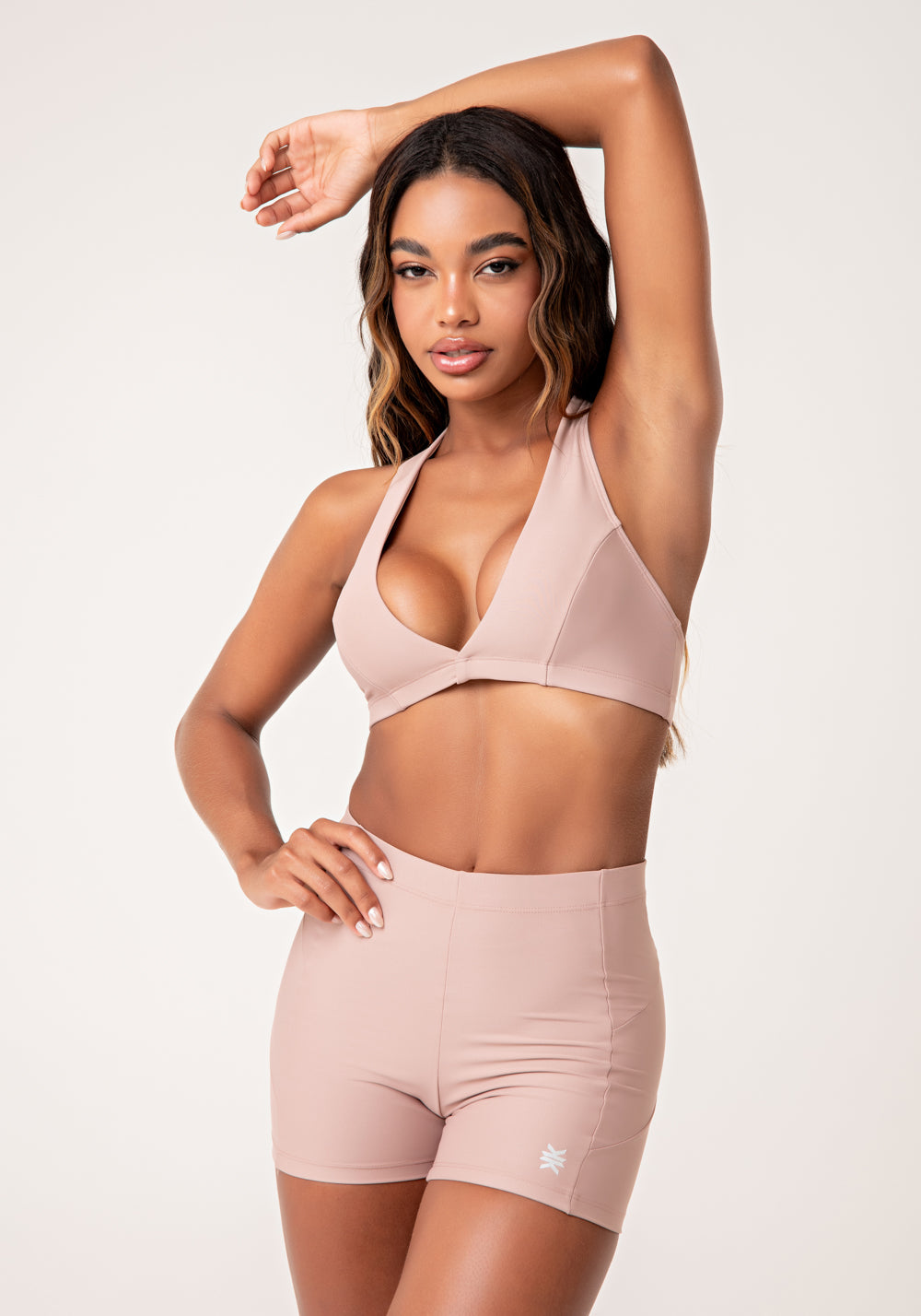 Top Fitness Feminino Nude Com Decote V Transpassado Lush Dlk