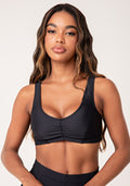 Top Fitness Feminino Preto Com Franzido Lush Dlk