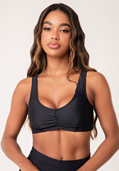 Top Fitness Feminino Preto Com Franzido Lush Dlk