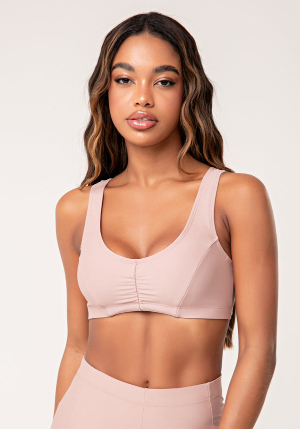 Top Fitness Feminino Nude Com Franzido Lush Dlk