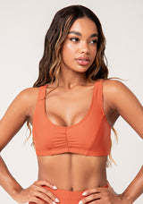 Top Fitness Feminino Terracota Com Franzido Lush Dlk