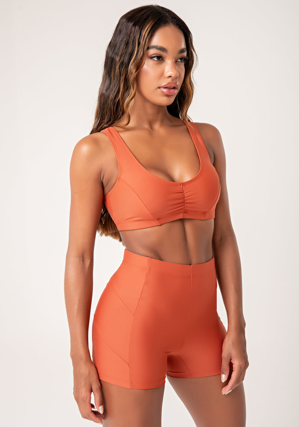 Top Fitness Feminino Terracota Com Franzido Lush Dlk