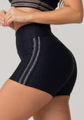 Short Fitness Feminino Preto Com Elástico Em Lurex Nation Dlk