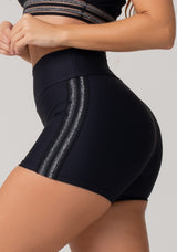 Short Fitness Feminino Preto Com Elástico Em Lurex Nation Dlk