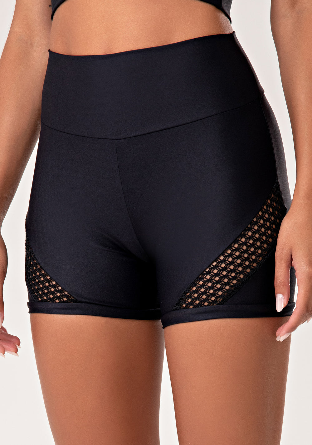 Short Fitness Feminino Preto Com Tela Lush Dlk