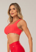 Top Fitness Feminino Rosa Com Decote Reto E Recortes Dlk