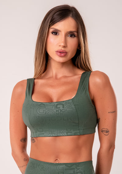 Top Fitness Feminino Verde Com Decote Quadrado Logomania Reflections Dlk
