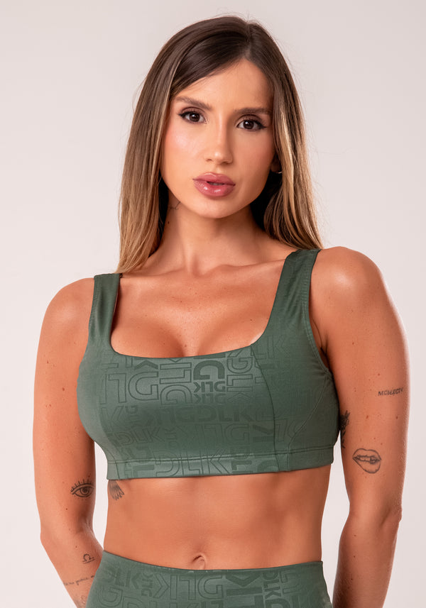 Top Fitness Feminino Verde Com Decote Quadrado Logomania Reflections Dlk