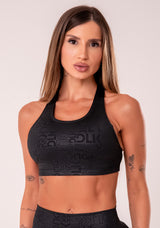 Top Fitness Feminino Nadador Preto Logomania Reflections Dlk